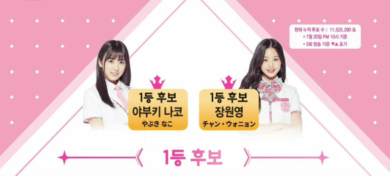 [Produce48] 7/20時点の投票結果、一部公開 ‐ 1位候補:矢吹奈子, チャン・ウォニョン 10位:キリンちゃん, 11位:本田仁美,