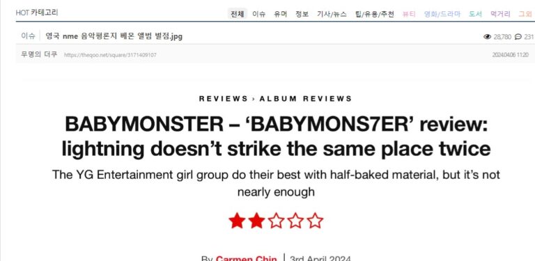 Babymonster新曲、英メディア厳しい評価「Sheesh、BlackPink”焼き直し感”強すぎる」