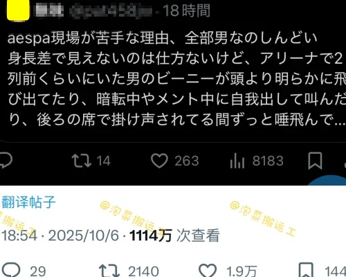 aespa女性ファン、男ファンへの不満爆発「メンバーをエロい目で見る＋セクハラ発言、ナンパ…コンサート100%楽しめない」