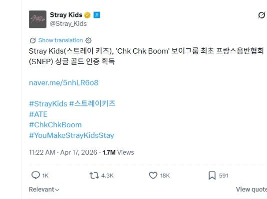 Stray Kids公式Xに、「BTSファン」批判コメ殺到 → ポスト削除「成果盗むな」