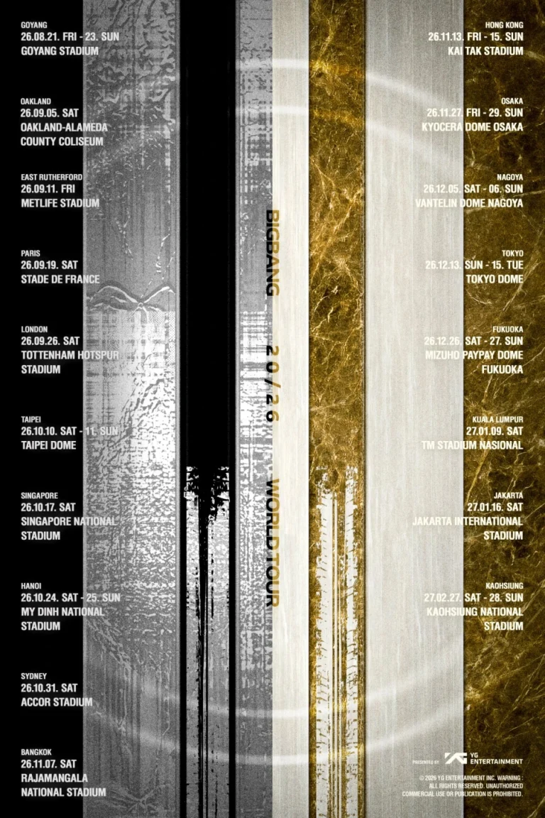 BIGBANG、20周年ワールドツアー2026発表！18都市31公演